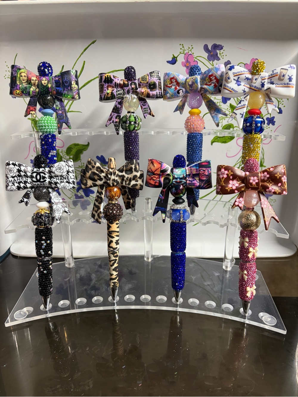 8 Handcrafted Decorative Bow Pens - Assorted Multicolor